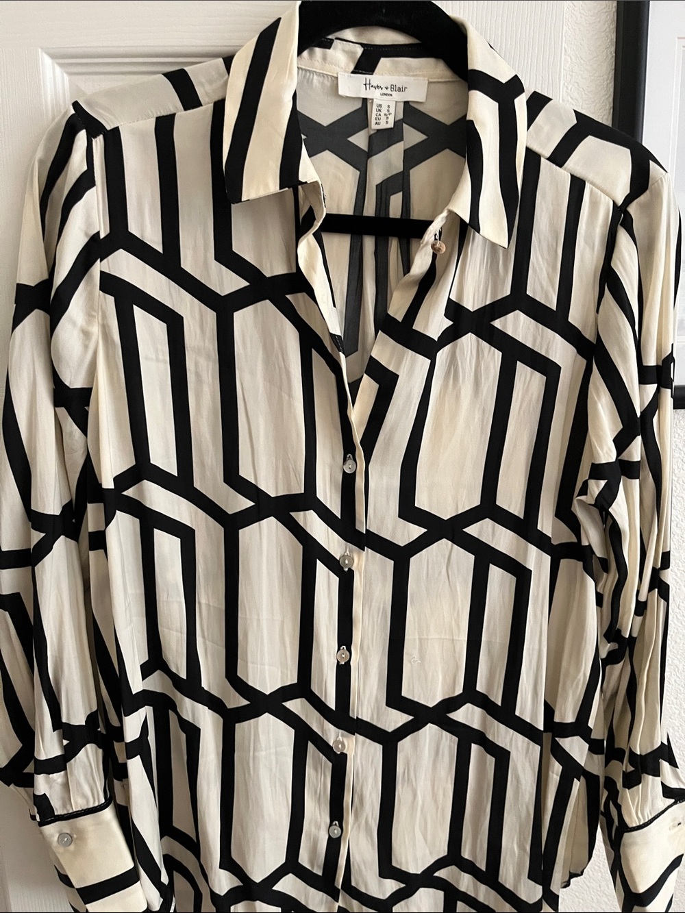 Haven + Claire Black & Cream Geometric Button-Down Blouse